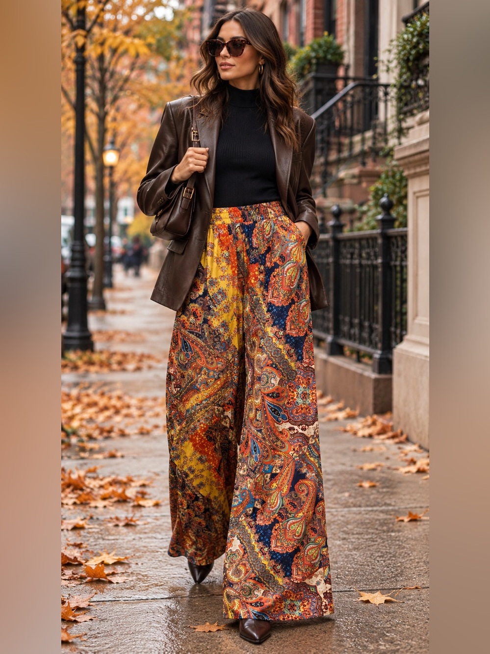 L’AGENCE Lillian Multicolor Paisley Wide-Leg Pants Size S
